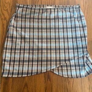 Altar'd State Asymmetrical Skirt in Blue and Black Plaid